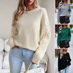 image-Women's Fashionable Simple Round Neck Sweater