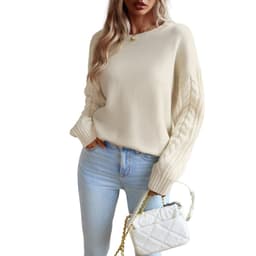 image-Women's Fashionable Simple Round Neck Sweater