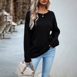 image-Women's Fashionable Simple Round Neck Sweater