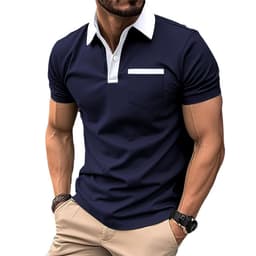 image-Lapel Fashion Slim Pocket Short-sleeved T-shirt Polo Shirt Men Clothing