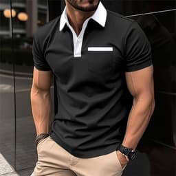 image-Lapel Fashion Slim Pocket Short-sleeved T-shirt Polo Shirt Men Clothing
