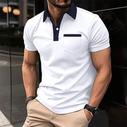 image-Lapel Fashion Slim Pocket Short-sleeved T-shirt Polo Shirt Men Clothing