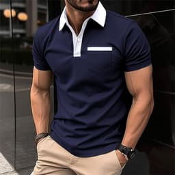image-Lapel Fashion Slim Pocket Short-sleeved T-shirt Polo Shirt Men Clothing