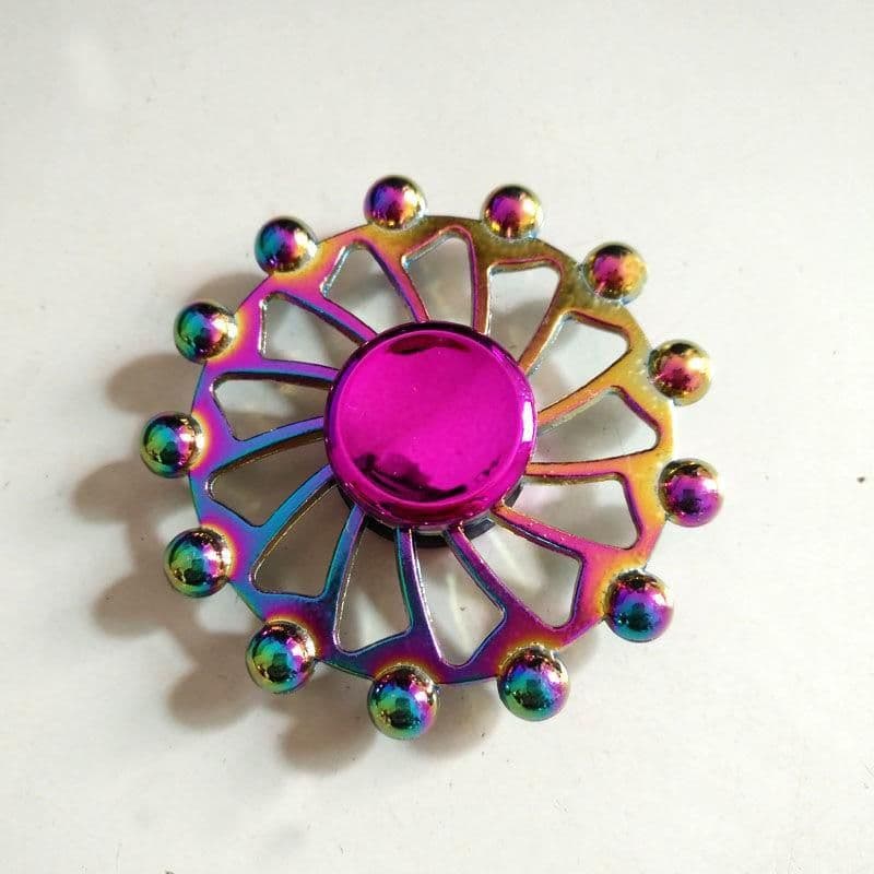 image-Rainbow Fidget Spinner Edc Hand Toy Metal Adhd Finger Tri Focus Brass New Kids