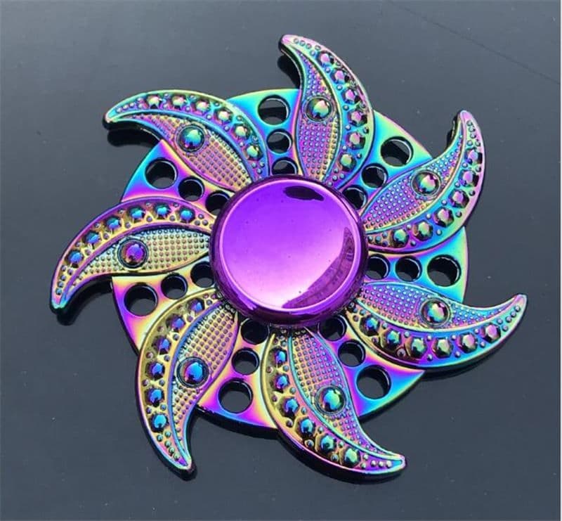 image-Rainbow Fidget Spinner Edc Hand Toy Metal Adhd Finger Tri Focus Brass New Kids