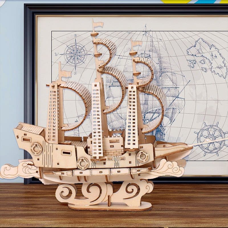image-Ocean Sailing Puzzle 3D Basswood Children's Puzzle Toy