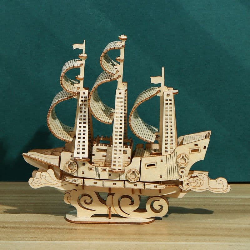 image-Ocean Sailing Puzzle 3D Basswood Children's Puzzle Toy