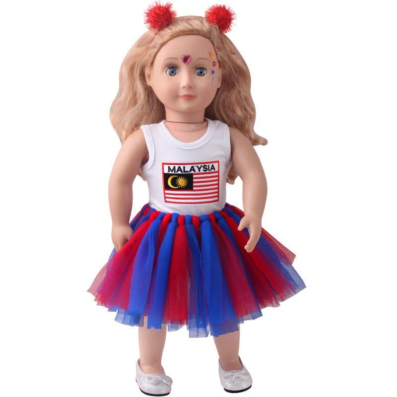 image-18-inch American Girl Doll Clothes Printed Short Sleeve Handmade Veil Skirt Hair Ball Hair Hoop