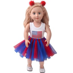 image-18-inch American Girl Doll Clothes Printed Short Sleeve Handmade Veil Skirt Hair Ball Hair Hoop
