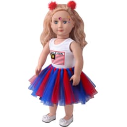 image-18-inch American Girl Doll Clothes Printed Short Sleeve Handmade Veil Skirt Hair Ball Hair Hoop