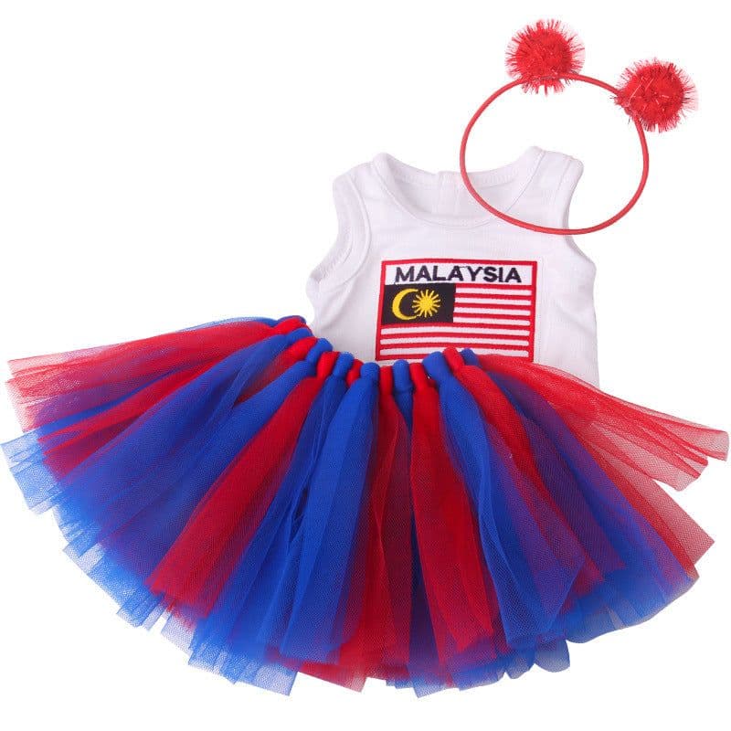 image-18-inch American Girl Doll Clothes Printed Short Sleeve Handmade Veil Skirt Hair Ball Hair Hoop