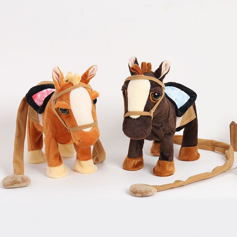 image-Children's Electric Plush Toy Will Sing And Dance Simulation Horse Leash Walking Electronic Horse Machine Horse