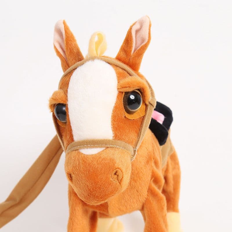 image-Children's Electric Plush Toy Will Sing And Dance Simulation Horse Leash Walking Electronic Horse Machine Horse
