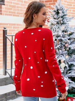 image-Women's Tops Santa Pullover Sweater Autumn And Winter Letter Embroidery Christmas Red Sweaters Long Sleeve Crew Neck Clothes