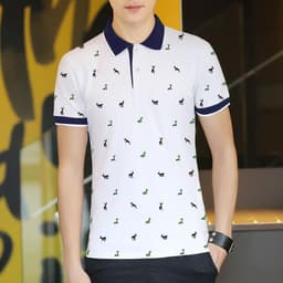 image-Short Sleeve T-shirt Men''s One Summer Men''s Thin Polo Shirt Fawn Print Lapel T-Shirt Large