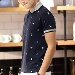 image-Short Sleeve T-shirt Men''s One Summer Men''s Thin Polo Shirt Fawn Print Lapel T-Shirt Large