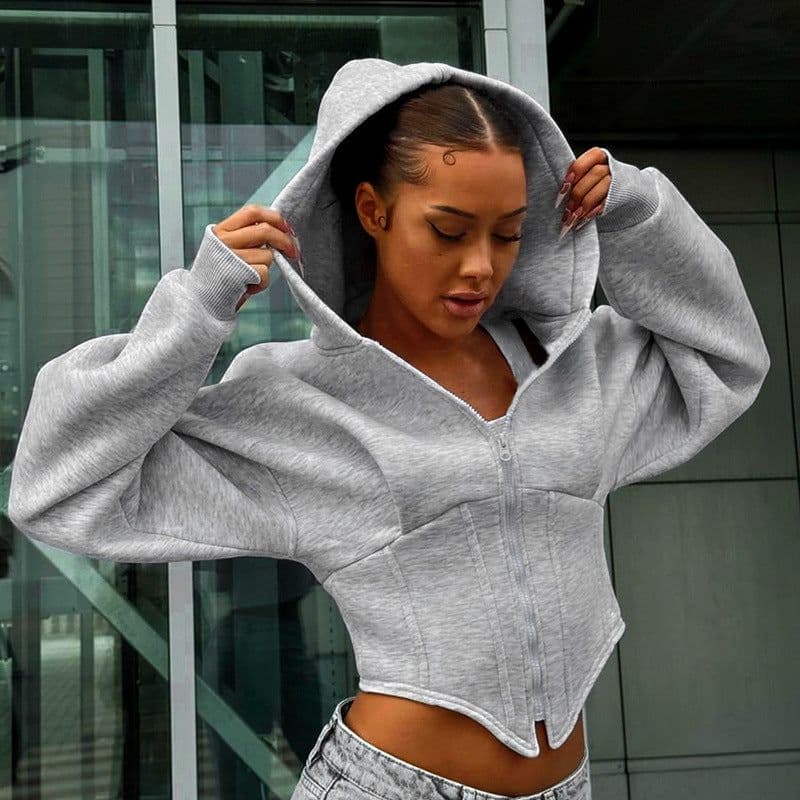 image-Zipper Hoodie Cardigan Y2K Ins Fashion Street Long Sleeve Corset Jacket Women Clothing