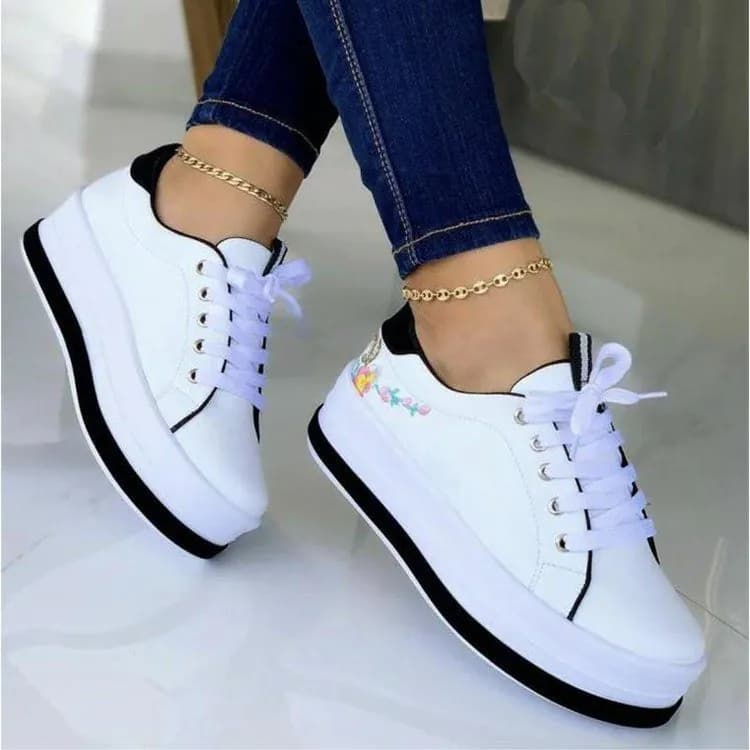 image-Flowers Embroidery Sneakers For Women Platform Shoes
