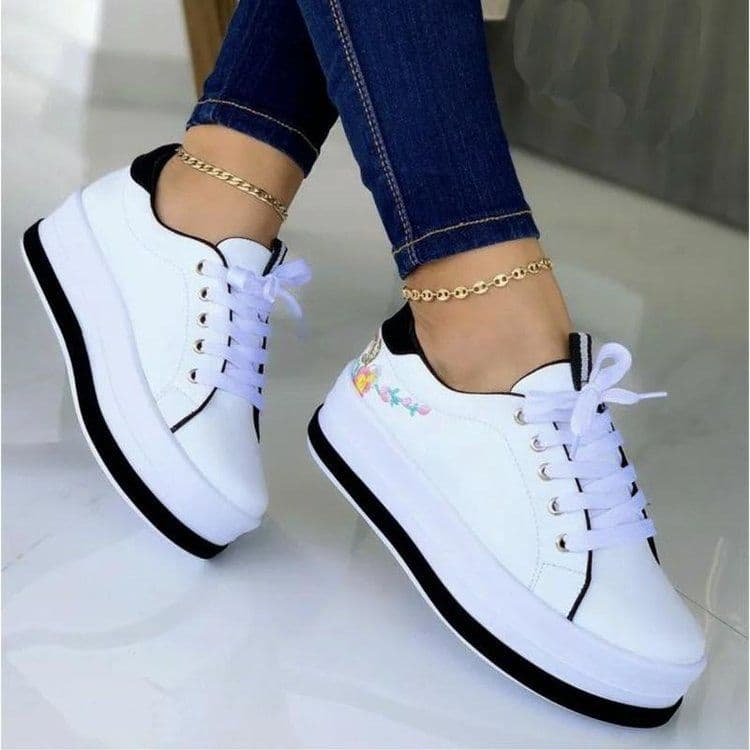 image-Flowers Embroidery Sneakers For Women Platform Shoes