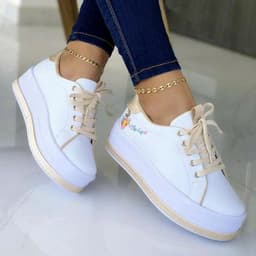 image-Flowers Embroidery Sneakers For Women Platform Shoes