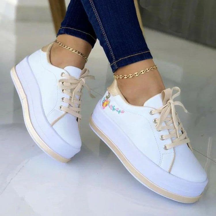 image-Flowers Embroidery Sneakers For Women Platform Shoes