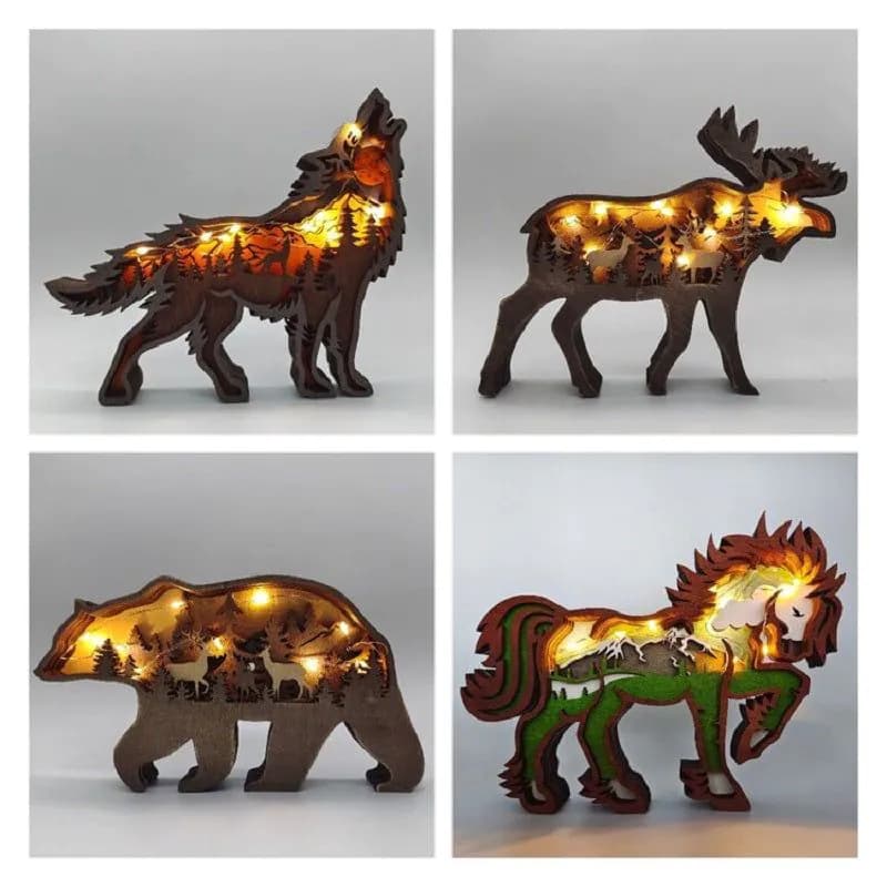 image-Christmas Decoration Wooden Animal Carving Handcraft Gift Wall Hanging Sculpture 3D Bear Deer Elk Art Decor New Year Ornaments