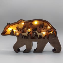 image-Christmas Decoration Wooden Animal Carving Handcraft Gift Wall Hanging Sculpture 3D Bear Deer Elk Art Decor New Year Ornaments