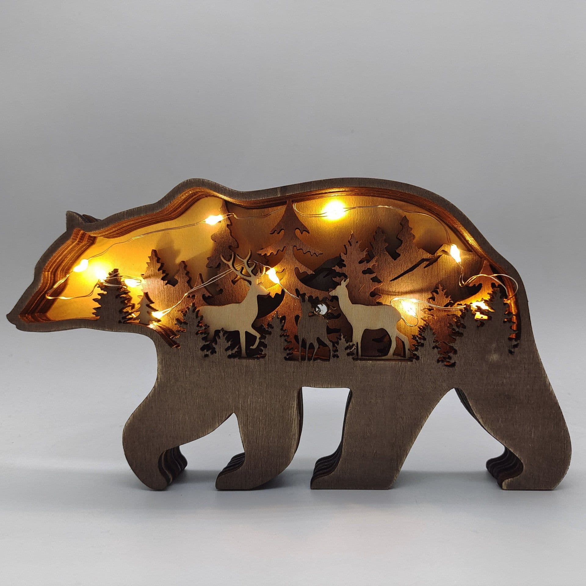 image-Christmas Decoration Wooden Animal Carving Handcraft Gift Wall Hanging Sculpture 3D Bear Deer Elk Art Decor New Year Ornaments