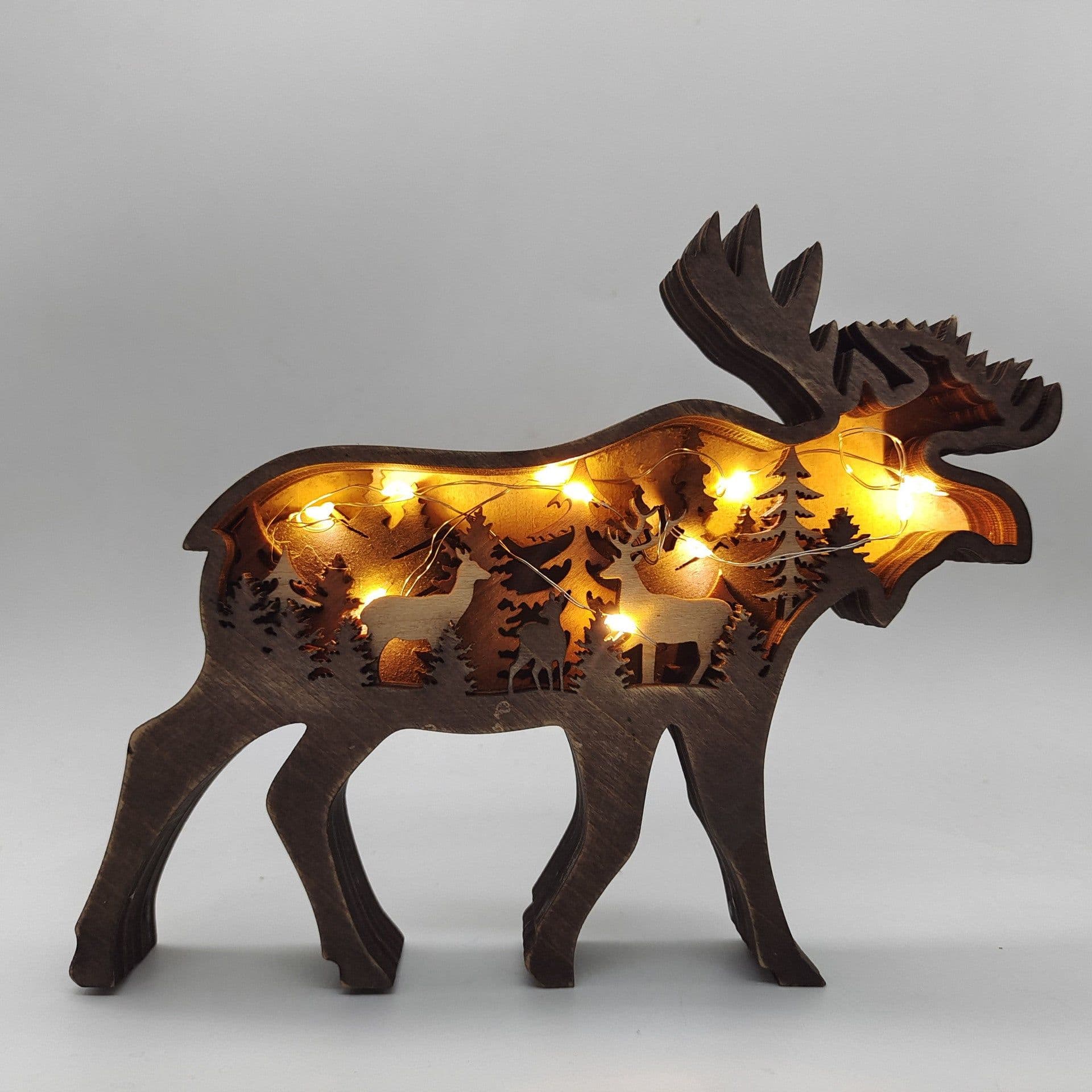 image-Christmas Decoration Wooden Animal Carving Handcraft Gift Wall Hanging Sculpture 3D Bear Deer Elk Art Decor New Year Ornaments