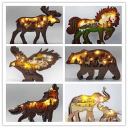 image-Christmas Decoration Wooden Animal Carving Handcraft Gift Wall Hanging Sculpture 3D Bear Deer Elk Art Decor New Year Ornaments