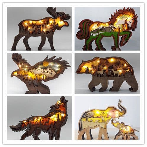 image-Christmas Decoration Wooden Animal Carving Handcraft Gift Wall Hanging Sculpture 3D Bear Deer Elk Art Decor New Year Ornaments