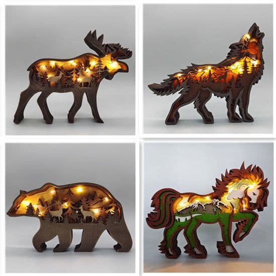 image-Christmas Decoration Wooden Animal Carving Handcraft Gift Wall Hanging Sculpture 3D Bear Deer Elk Art Decor New Year Ornaments