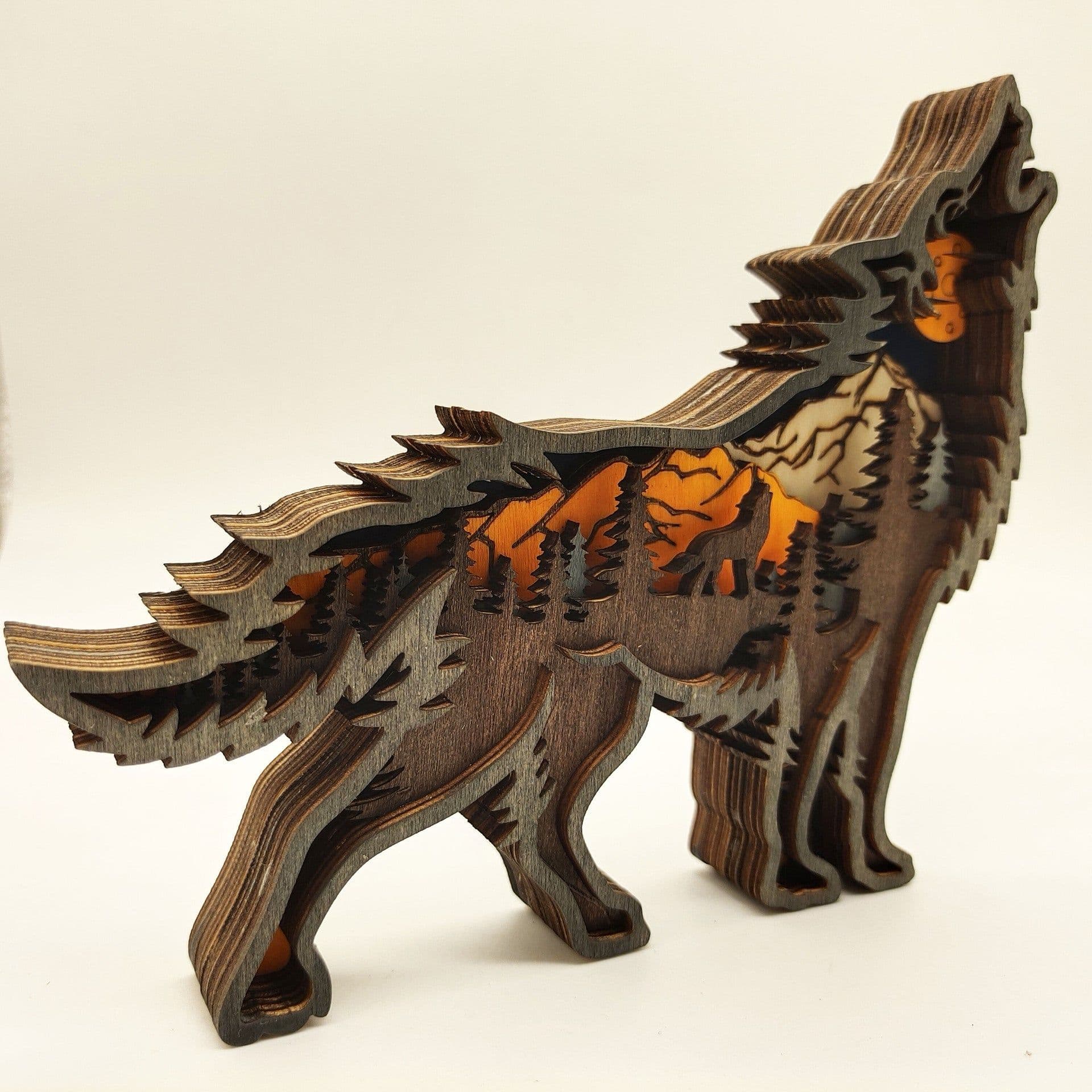 image-Christmas Decoration Wooden Animal Carving Handcraft Gift Wall Hanging Sculpture 3D Bear Deer Elk Art Decor New Year Ornaments