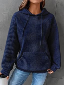 image-Fashion Waffle Hoodie Sweater Women's Sports Sweatshirt Casual Long Sleeve Tops Womens Clothing