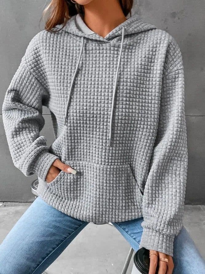 image-Fashion Waffle Hoodie Sweater Women's Sports Sweatshirt Casual Long Sleeve Tops Womens Clothing