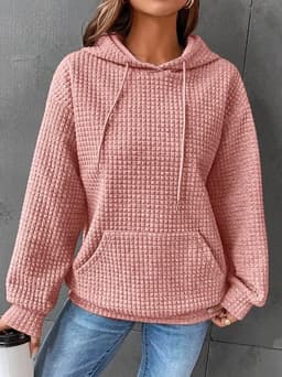 image-Fashion Waffle Hoodie Sweater Women's Sports Sweatshirt Casual Long Sleeve Tops Womens Clothing