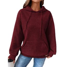 image-Fashion Waffle Hoodie Sweater Women's Sports Sweatshirt Casual Long Sleeve Tops Womens Clothing