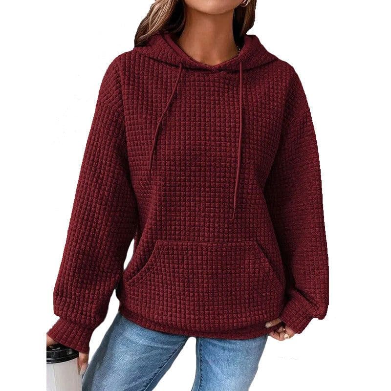 image-Fashion Waffle Hoodie Sweater Women's Sports Sweatshirt Casual Long Sleeve Tops Womens Clothing