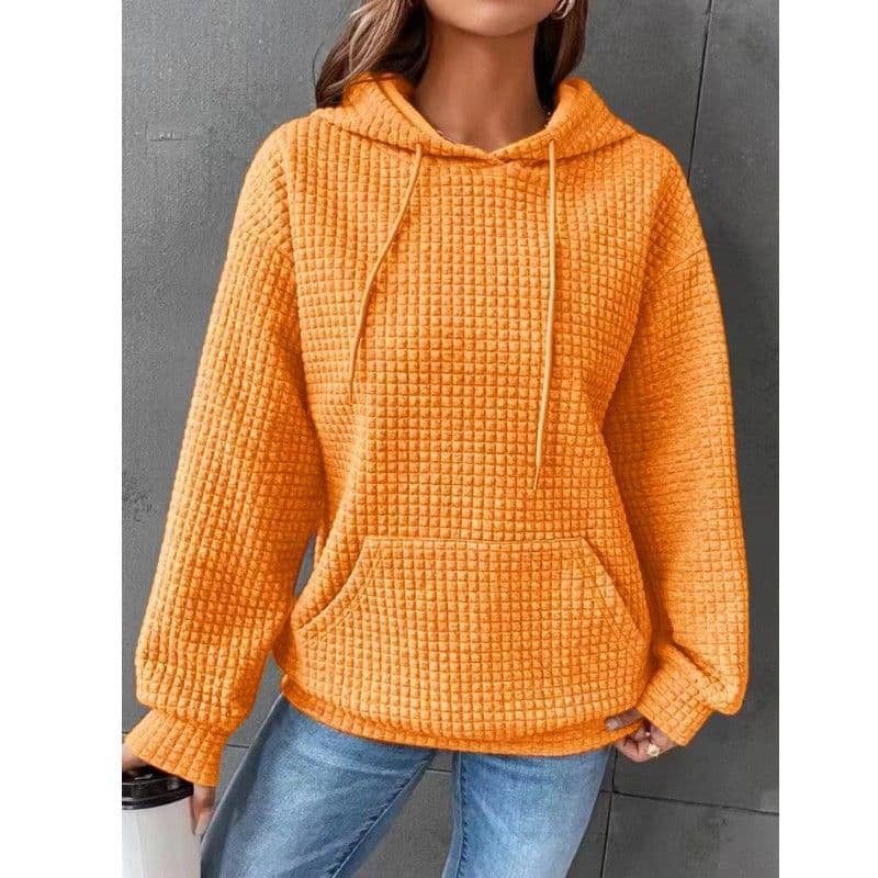 image-Fashion Waffle Hoodie Sweater Women's Sports Sweatshirt Casual Long Sleeve Tops Womens Clothing