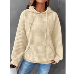 image-Fashion Waffle Hoodie Sweater Women's Sports Sweatshirt Casual Long Sleeve Tops Womens Clothing