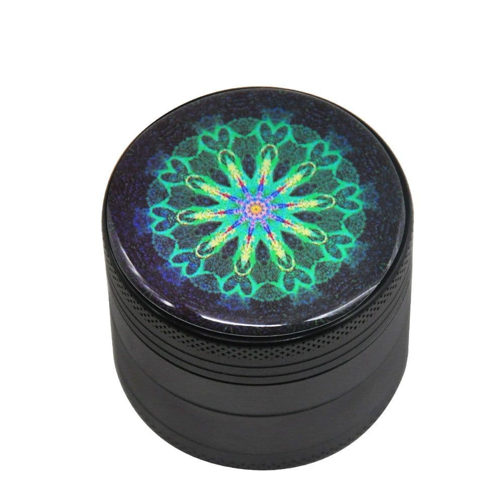 image-50Mm Aluminum Alloy Smoke Grinder Color Flower Of Life Four-Layer Metal Smoke Grinder Grinder