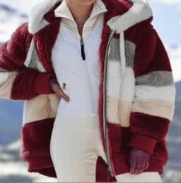 image-Women's Loose Plush Multicolor Hooded Jacket