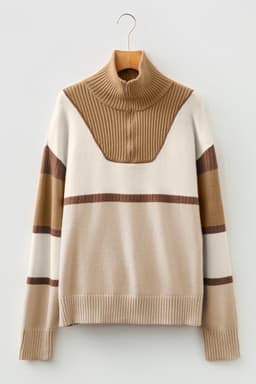 image-Parchment Colorblock Zipped Collared Pullover Sweater