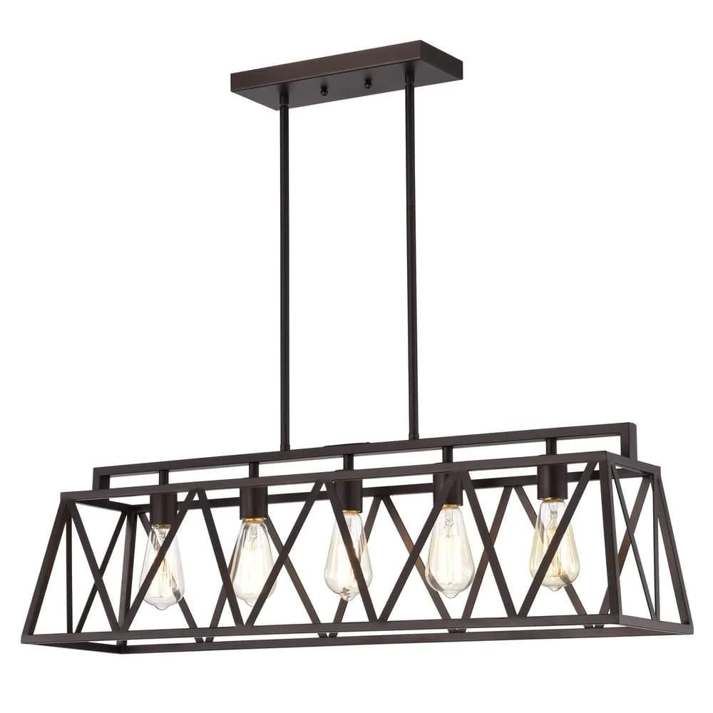 image-CHLOE Lighting IRONCLAD Industrial 5 Light Oil Rubbed Bronze Island Pendant Ceiling Fixture 35" Wide