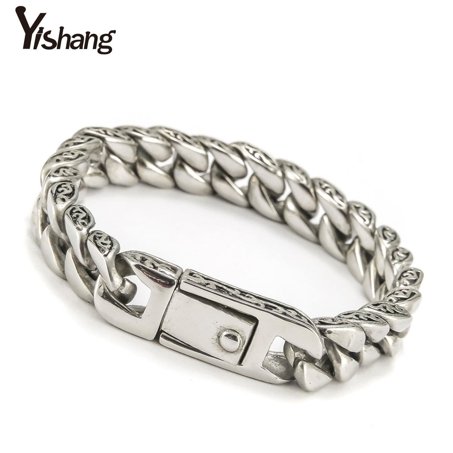 image-Retro Men's Titanium Steel Bracelets - Geometric Style, Steel Color, 19.5cm