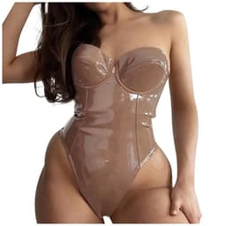 image-New Slim Swimsuit Patent Leather One Piece For Women Size XXXL Brown Cortex Fabric