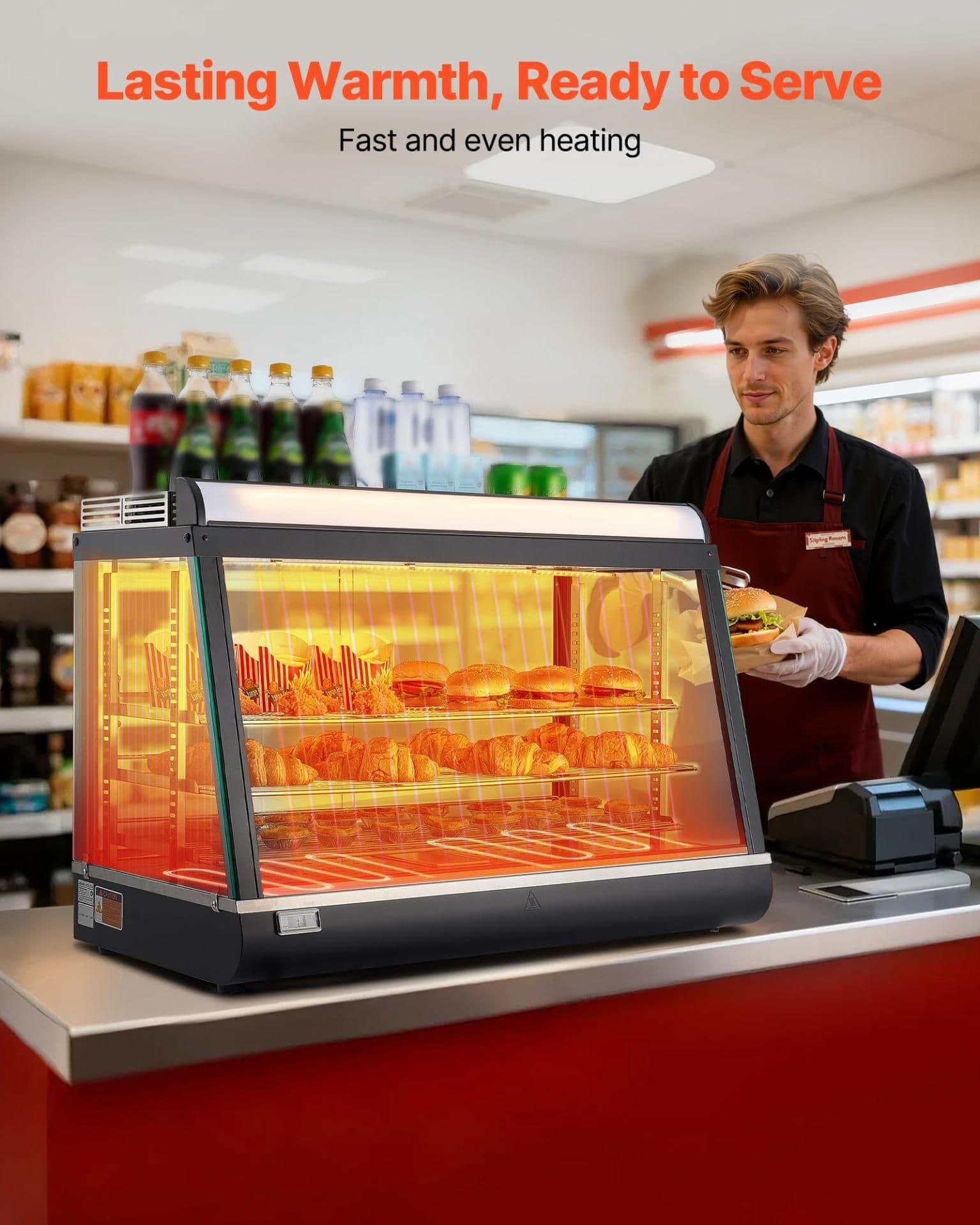 image-VEVOR 3-Tier Commercial Food Warmer Display - 1400W 105L LED