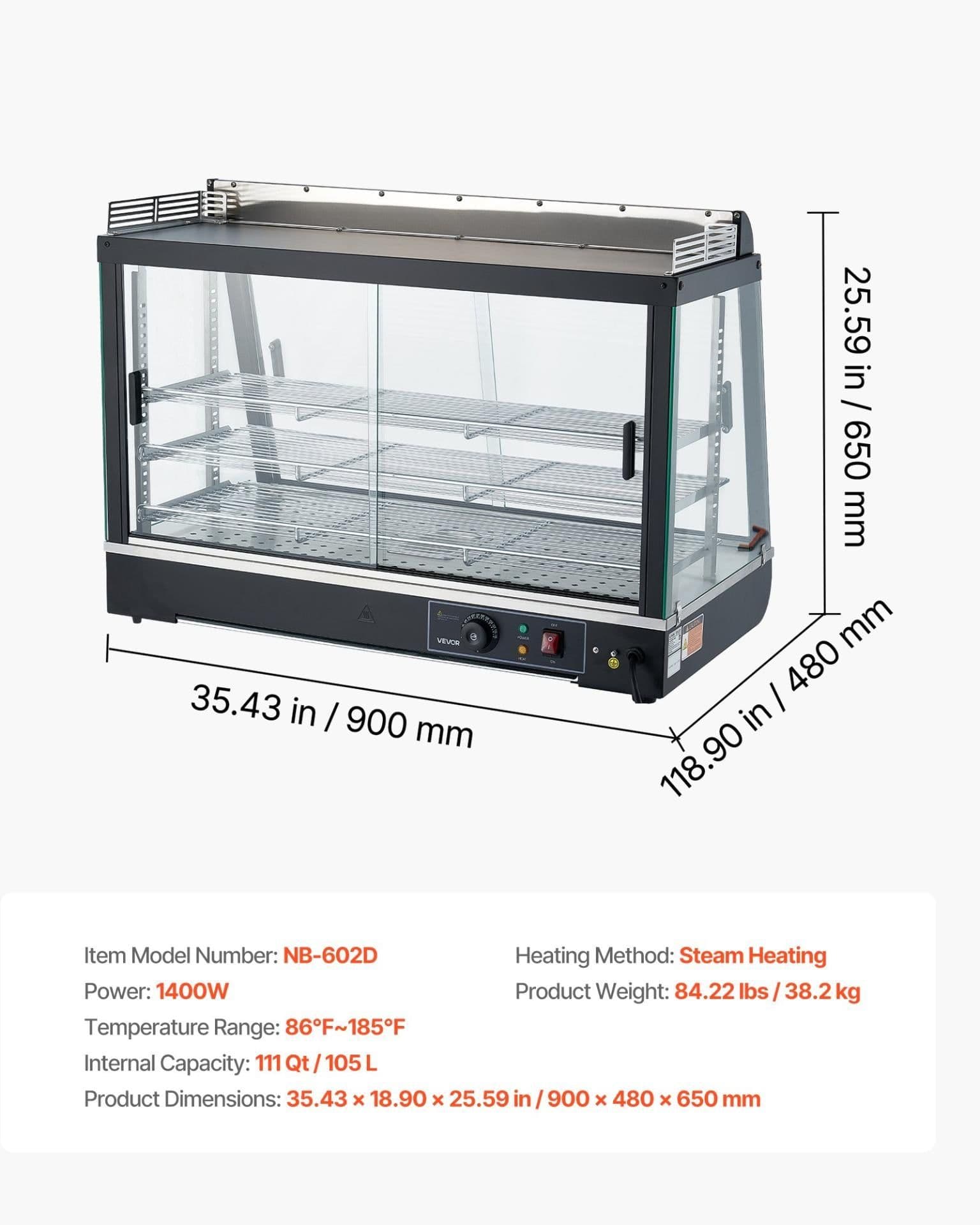 image-VEVOR 3-Tier Commercial Food Warmer Display - 1400W 105L LED