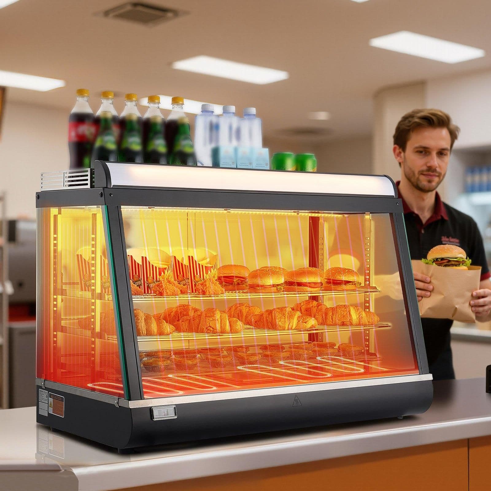 image-VEVOR 3-Tier Commercial Food Warmer Display - 1400W 105L LED
