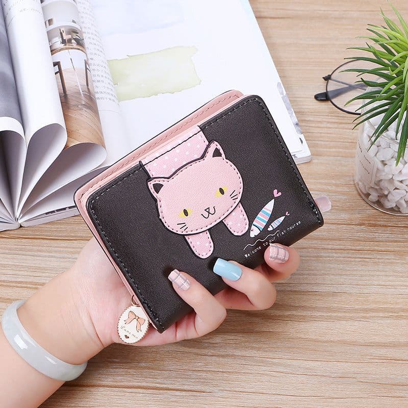 image-Women Cartoon Cat Zipper Wallet Coin Purse Student Print
